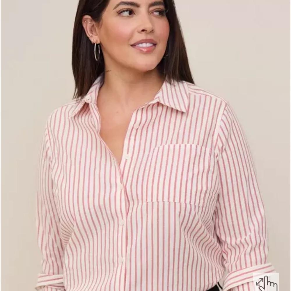 Torrid Rust and White Striped Casual Longsleeve Shirt 3 or 22/24